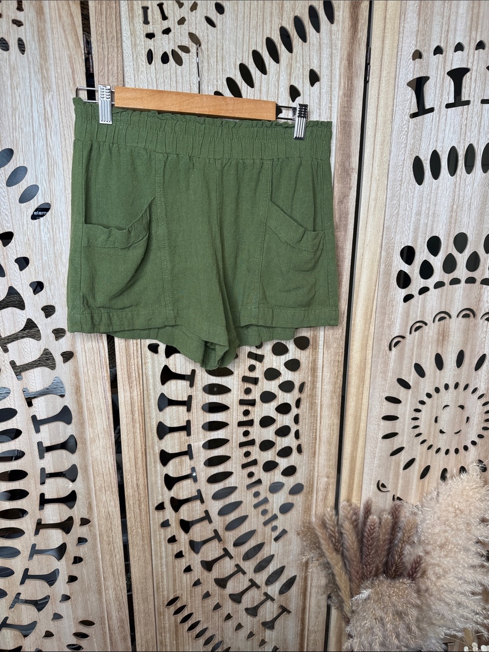 Double Zero Olive Green High-Waist Pocket Shorts